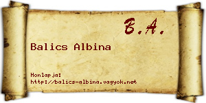 Balics Albina névjegykártya